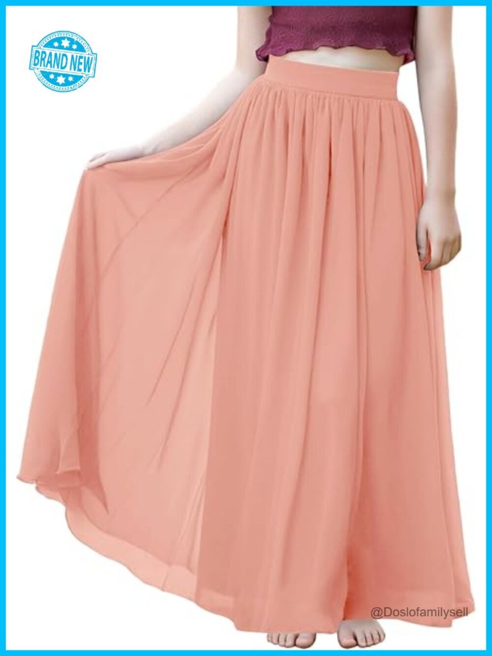 Kids Chiffon Pleated Maxi Skirt Flowy Party Flower Girl Dress